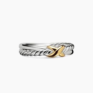 Petite X Ring Sterling Silver with 18K Yellow Gold, 4mm, Size 8